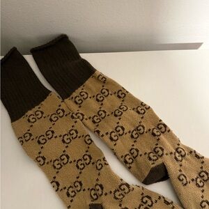 Gucci Tan and Brown Logo Socks